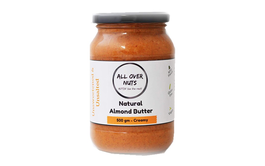 All Over Nuts Natural Almond Butter Creamy   Glass Jar  500 grams
